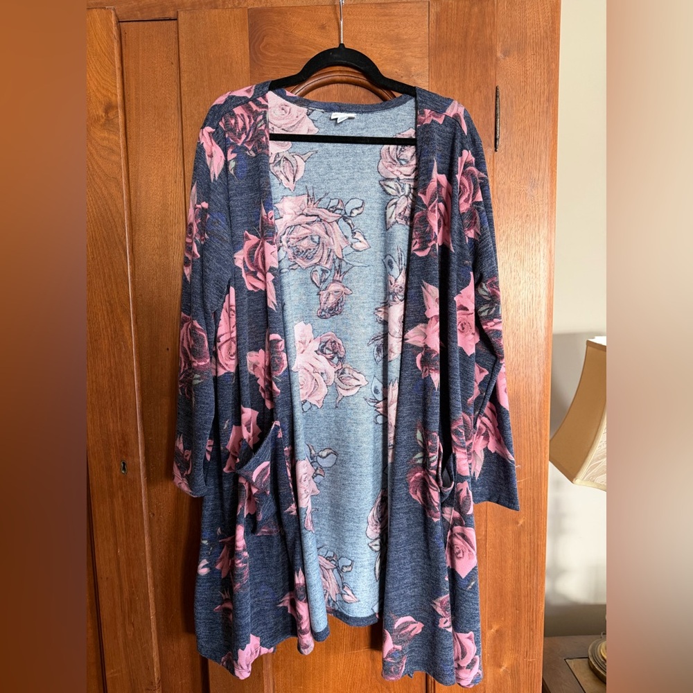 LuLaRoe Blue and Pink Floral Caroline Cardigan